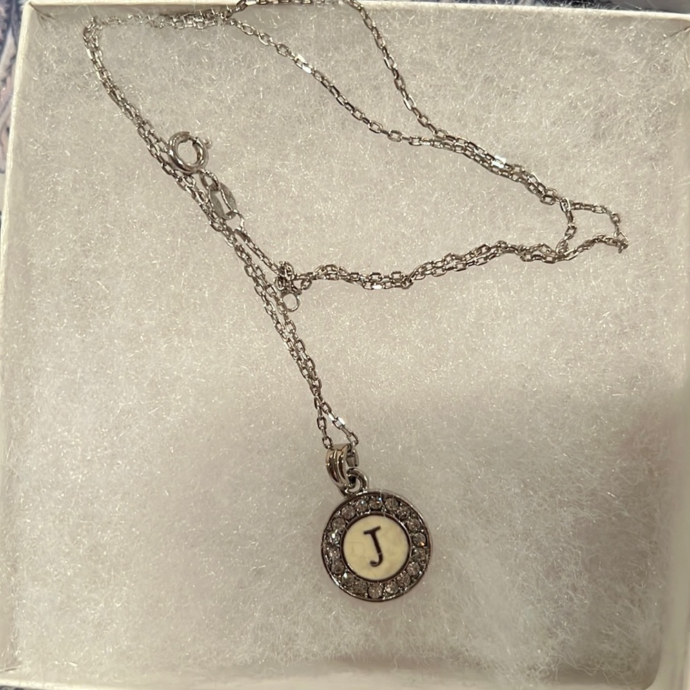 Silver J necklace